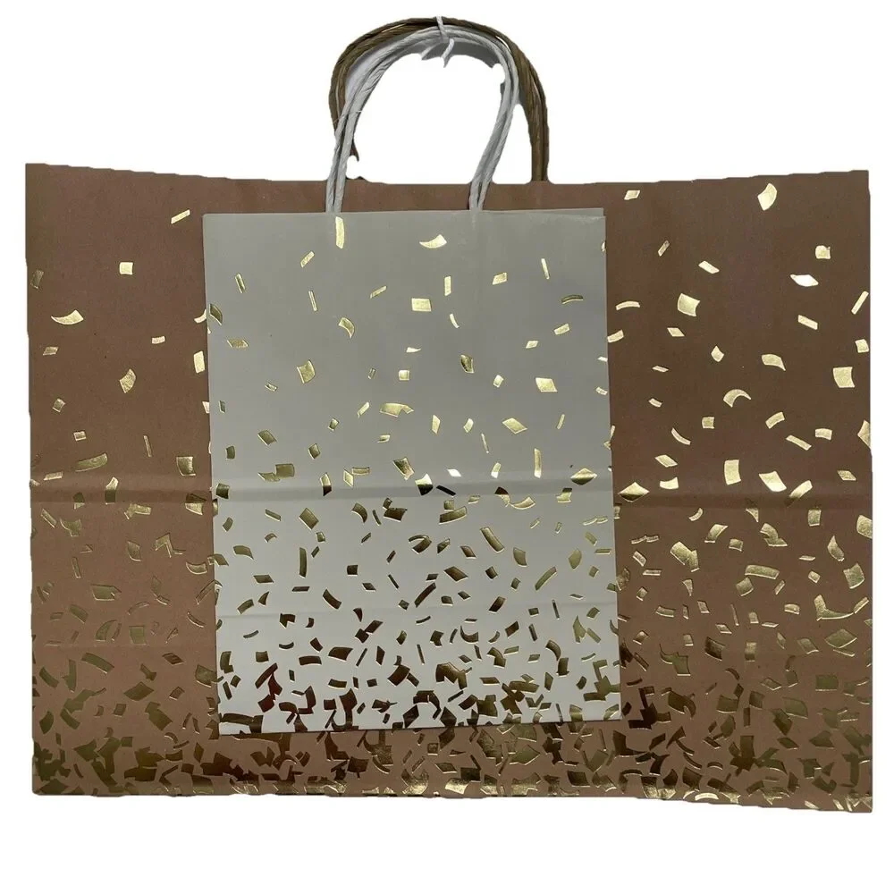 Spritz Gift Bags Brown Gold Foil Specks Set Of 2 All Occasions Recycled NWT